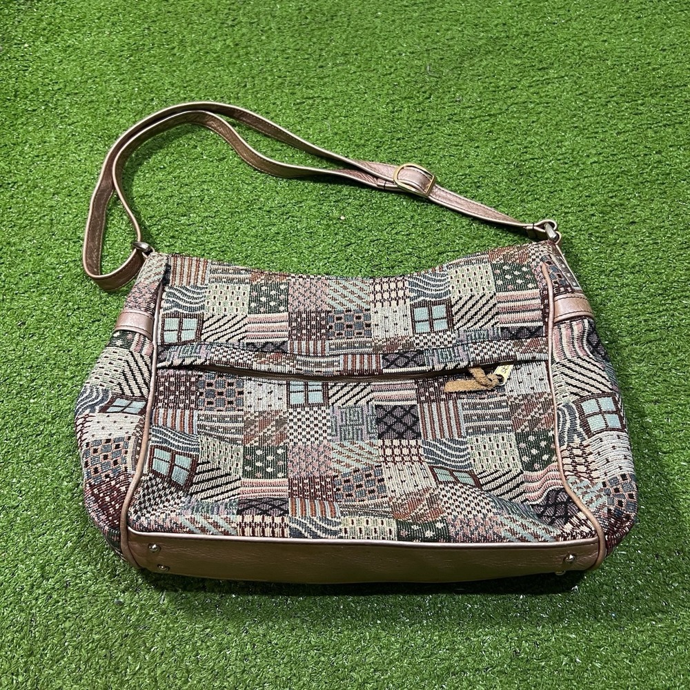 Vintage 1980s Patchwork Leather Purse USA made Hand sewn Geometric Abstract SAS